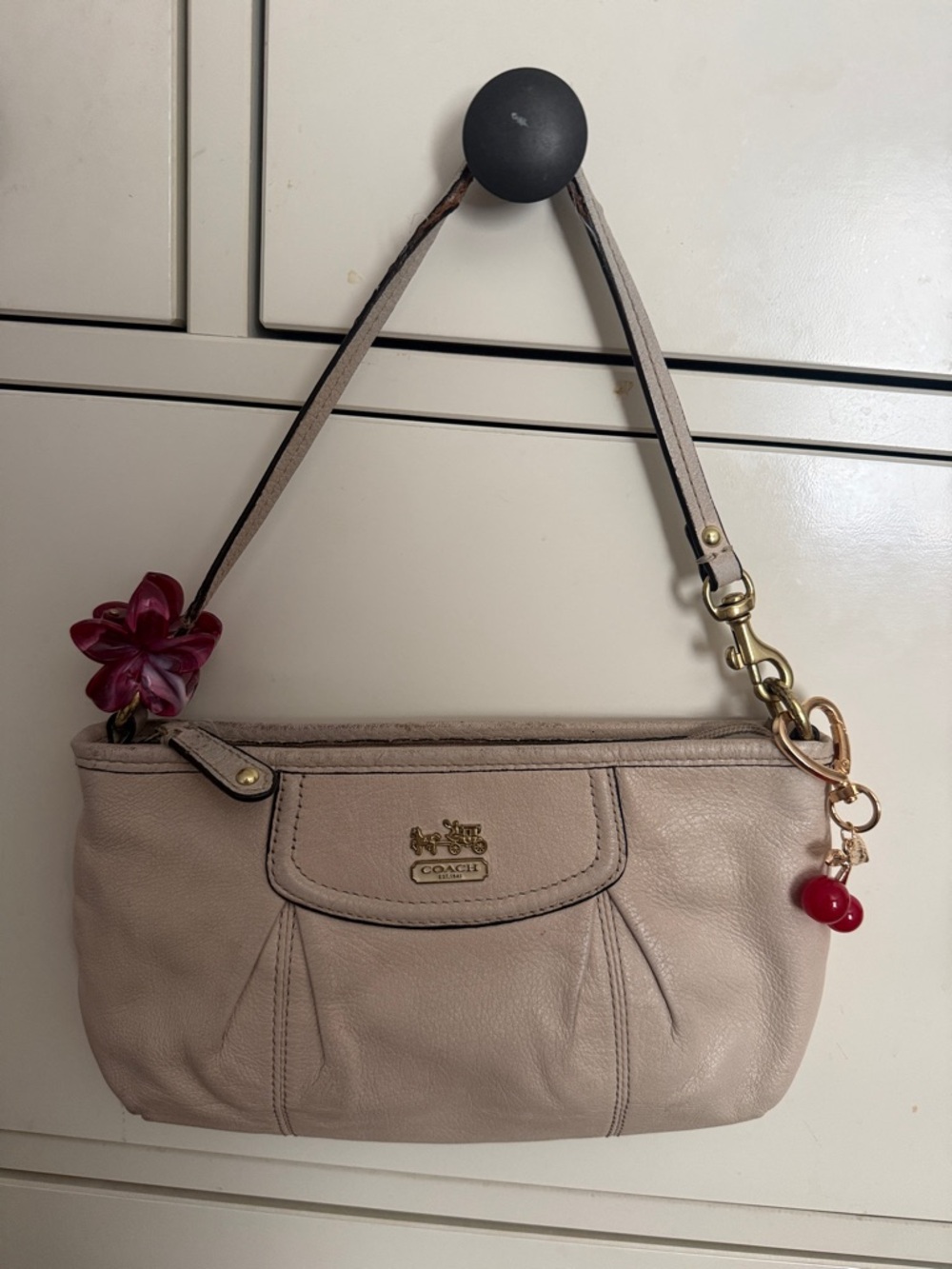 Coach Leather Wristlet in Blush Pink with Gold Hardware